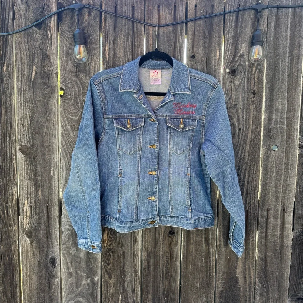 Disney Mickey Mouse Blue Bedazzled Denim Jacket With Mickey Mouse cartoon size S